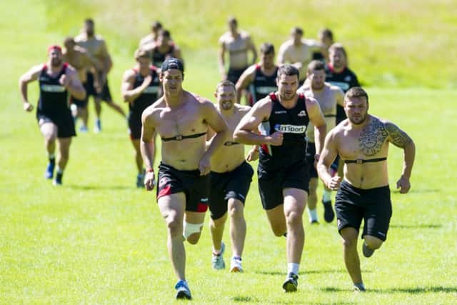 Rory Sutherland, far right,  has enjoyed preseason preparations at Murrayfield, and coach Alan Solomons has praised his efforts. Picture: SNS