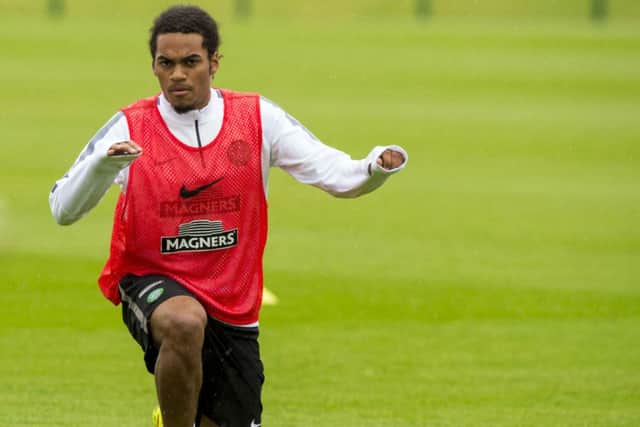 Celtic's new loan signing Jason Denayer in action at training. Picture: SNS