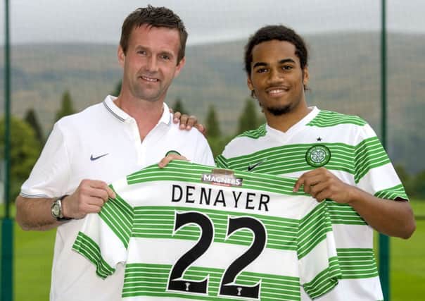 Celtic manager Ronny Deila welcomes new signing Jason Denayer. Picture: SNS