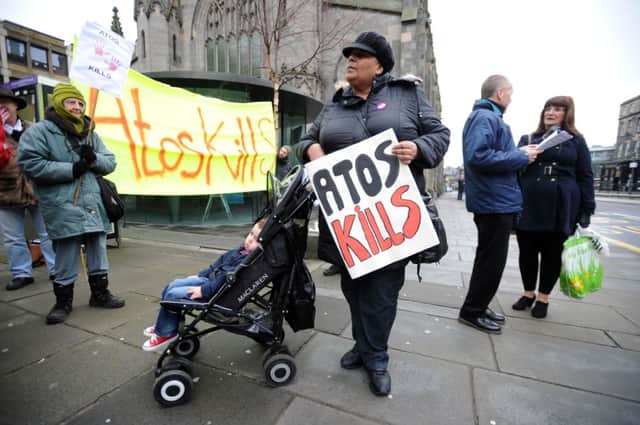 A demonstration in Edinburgh in February against government cuts to disability benefit. Picture: Jane Barlow