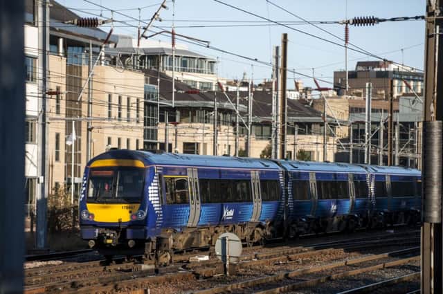 A
First Scotrail train leaves Haymarket. Picture: TSPL
