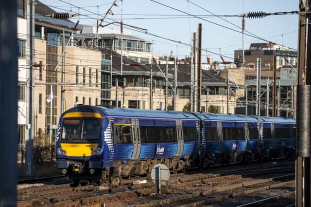 A 
First Scotrail  train leaves Haymarket. Picture: TSPL