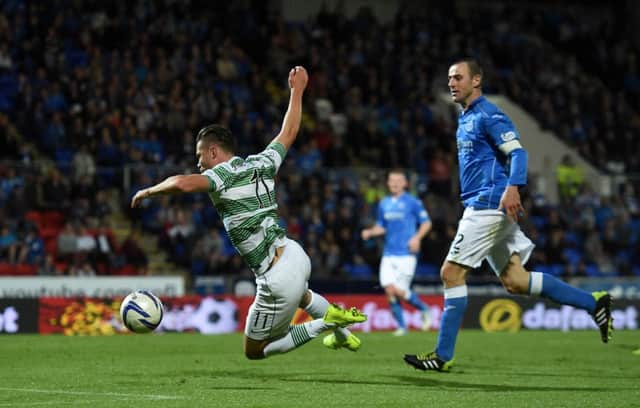 Derk Boerrigter goes down in controversial circumstances to earn Celtic a penalty. Picture: SNS