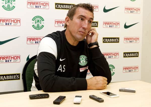 Hibs manager Alan Stubbs talks to the press ahead of todays clash with Hearts, having completely reorganised the Easter Road backroom structure. Photograph: SNS/Alan Rennie