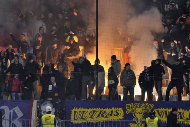 A section of Maribors stadium notorious for the clubs right-wing Ultras has been closed by UEFA for the Celtic game. Photograph: Srdjan Zivulovic/Reuters