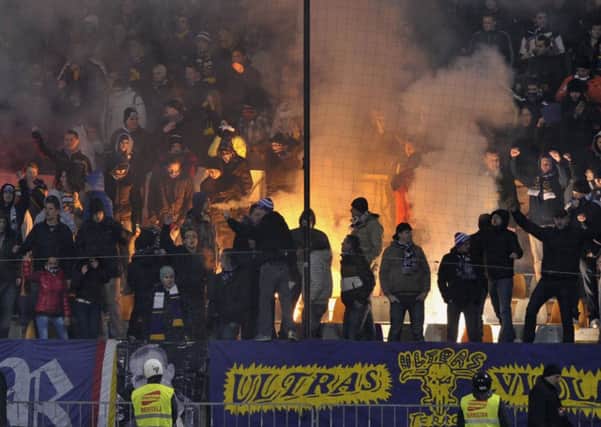 A section of Maribors stadium notorious for the clubs right-wing Ultras has been closed by UEFA for the Celtic game. Photograph: Srdjan Zivulovic/Reuters