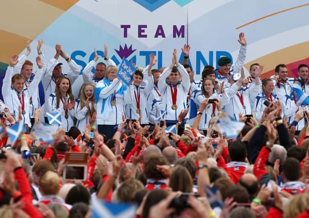 Team Scotland gold medalists on stage in George Square during the Commonwealth Games parade in Glasgow. Picture: PA