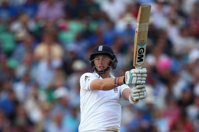 Joe Root steadied England yesterday and was edging ever closer to his century by the close of play. Photograph: Paul Gilham/Getty Images