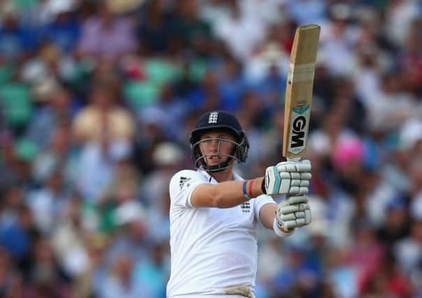 Joe Root steadied England yesterday and was edging ever closer to his century by the close of play. Photograph: Paul Gilham/Getty Images