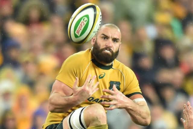Australia flanker Scott Fard gets the jump on All Blacks scrum-half Aaron Smith during Saturdays draw. Picture: AFP/Getty