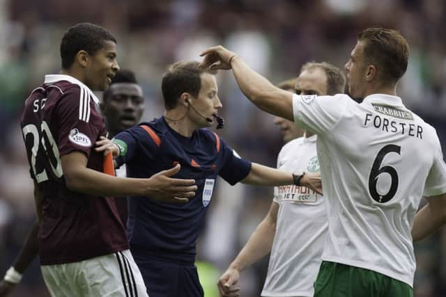 Osman Sow is red carded at Tynecastle. Picture: Toby Williams