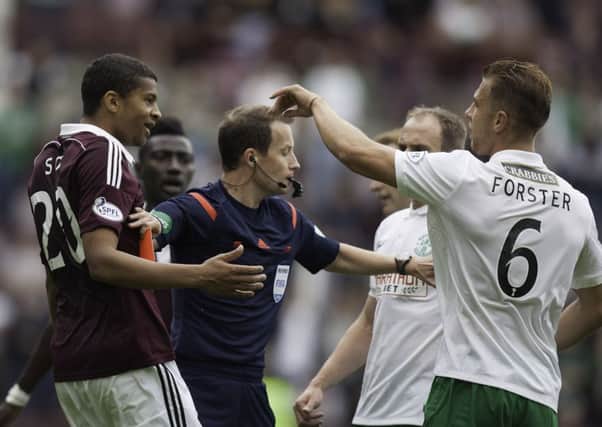 Osman Sow is red carded at Tynecastle. Picture: Toby Williams