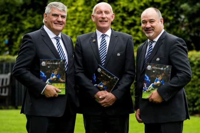 SRU President Ian Rankin (centre) is joined by Sir Moir Lockhead (left) and Mark Dodson. Picture: SNS