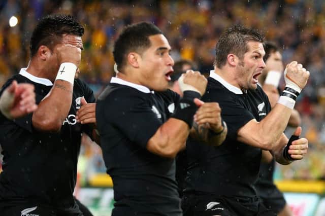 The All Blacks perform the Haka before their drawn match against Australia in Sydney on Saturday. Picture: AP