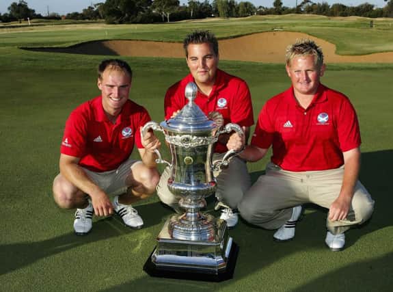Wallace Booth, Gavin Dear and Callum Macaulay with the Eisenhower Trophy, which the Scots won in 2008. Picture: Getty