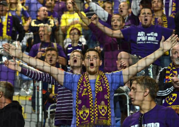 NK Maribor supporters during the UEFA Champions League play-off first leg match between FC Viktoria Plzen and NK Maribor. Picture: Getty