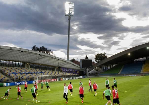The Celtic players are put through their paces in the Ljudski Vrt stadium ahead of their clash with Maribor. Picture: SNS
