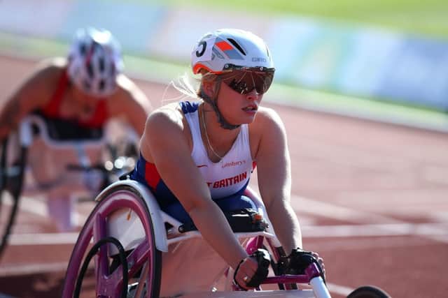 Sammi Kinghorn wins the T53 400m event during day one of the IPC Athletics European Championships in Swansea. Picture: Getty