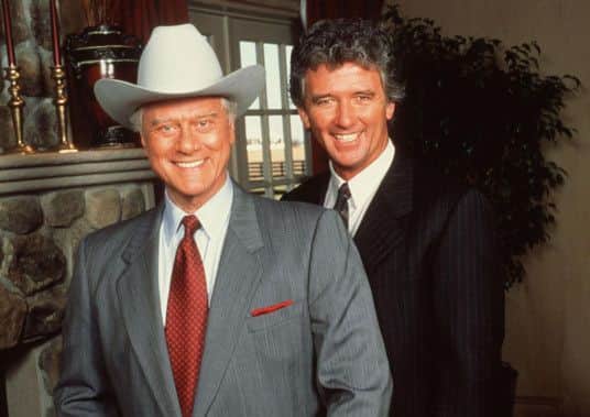 Duffy with the late Larry Hagman  the pair were friends for four decades. Picture: Contributed