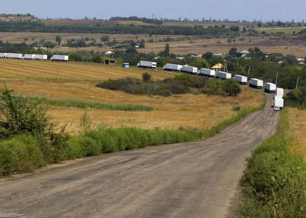 The convoy of 134 trucks  said by Russia to be carrying humanitarian supplies to beseiged citizens in rebel-held Luhansk  has sparked international anger. Picture: AP
