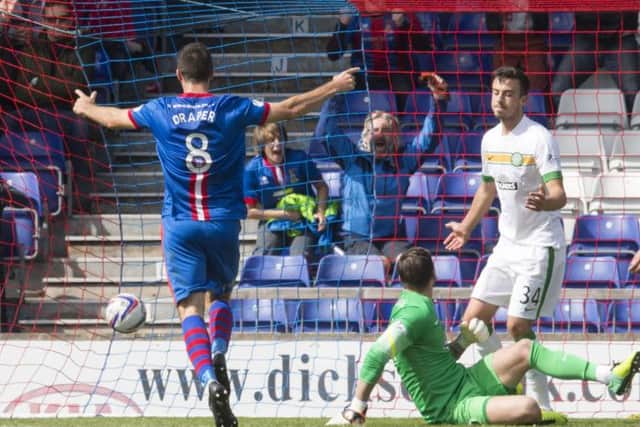 Ross Draper celebrates after Celtic's Eoghan O'Connell puts the ball in his own goal. Picture: PA