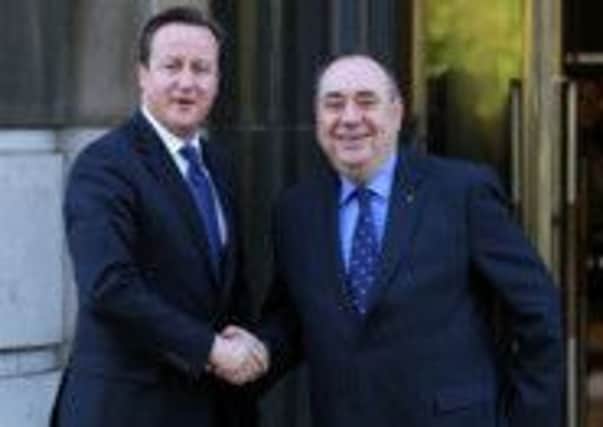 David Cameron and First Minister Alex Salmond before signing the Edinburgh Agreement. Picture: PA