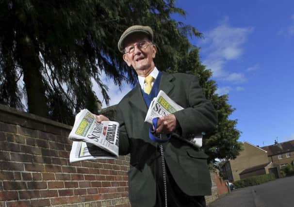 Walter Sharp is the worlds oldest paper boy  aged 100. Picture: John Jeffay