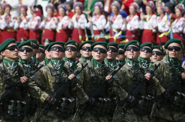 Border Guards march in Kievs independence day parade. Picture: Reuters