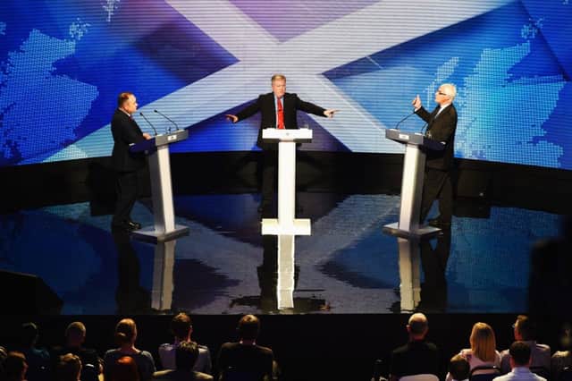 Alex Salmond and Alistair Darling duel in the last televised debate. Picture: Getty