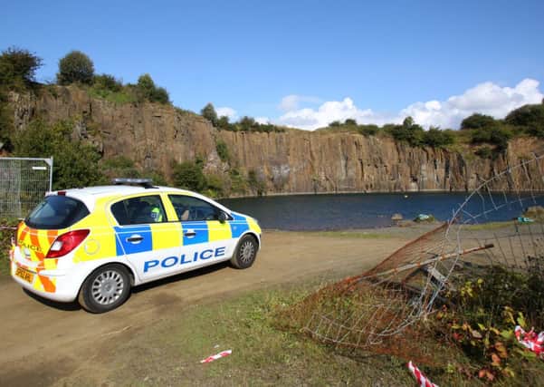 Police officers at Prestonhill Quarry in Inverkeithing, Fife. Picture: hemedia
