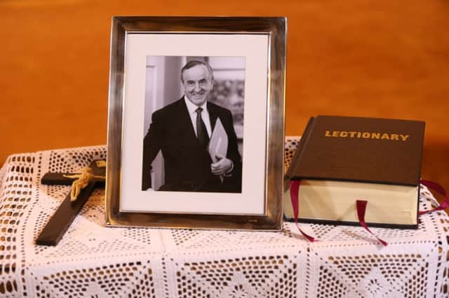 A portrait of former Taoiseach Albert Reynolds at the Church of the Sacred Heart, the Pope praised his work and offered condolences to the family. Picture: PA