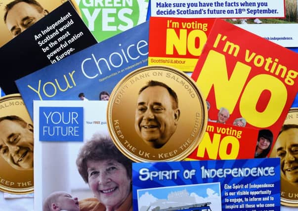 In this photo illustration, Scottish independence information leaflets are placed on a table. Picture: Getty