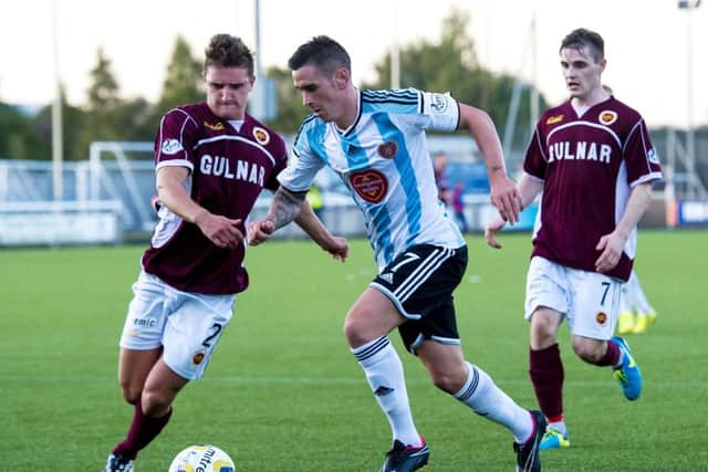 Stenhousemuir's Ross Meechan (left) challenges Jamie Walker. Picture: SNS
