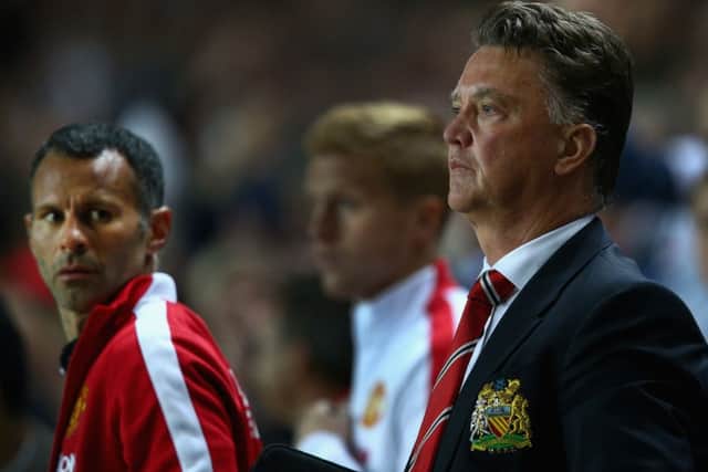 Manchester United manager Louis van Gaal looks dejected as he watches the embarrassing defeat. Picture: Getty