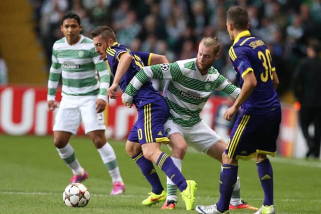 Agim Ibraimi, second left, vies with Jo Inge Berget. Picture: Getty