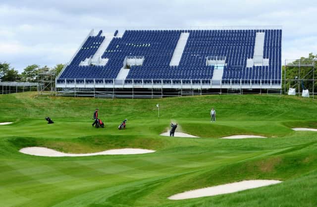 Preparationson the 18th green for the Ryder Cup at Gleneagles. Picture: Ian Rutherford