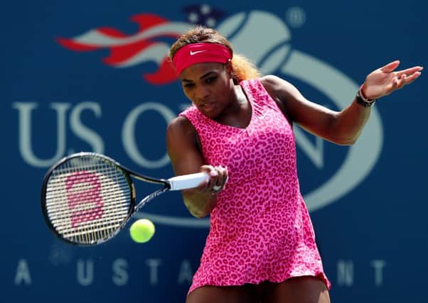 Serena Williams returns a shot against Vania King during yesterdays second-round match at the US Open. Picture: Getty