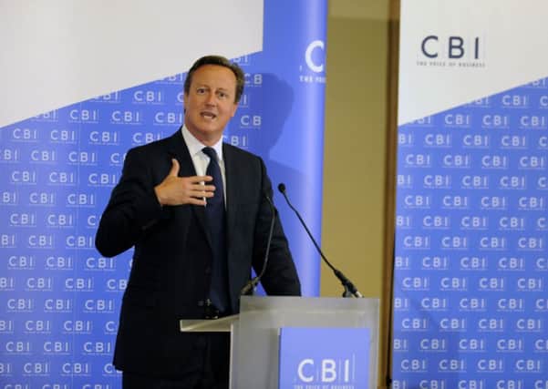 David Cameron addresses business people at the CBI dinner in Glasgow on Thursday night. Picture: John Devlin