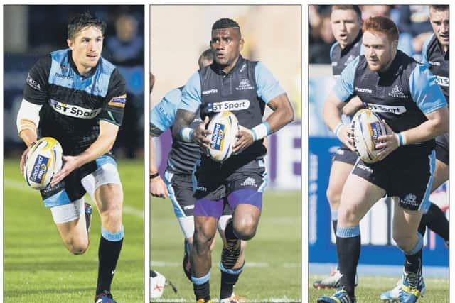 Henry Pyrgos, Niko Matawalu and Murray McConnell are battling for the No 9 jersey. Picture: SNS/SRU