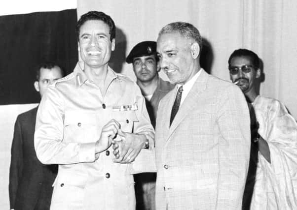 On this day in 1969 Colonel Muammar al-Gaddafi  left, pictured with the President of Mauritania  became Libyas head of state. Picture: Getty