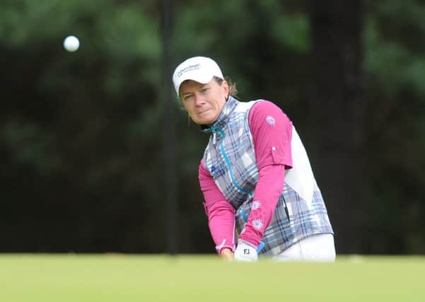 Catriona Matthew chips to the green at the eighth during the Scottish Womens Open at Archerfield. Picture: Neil Hanna