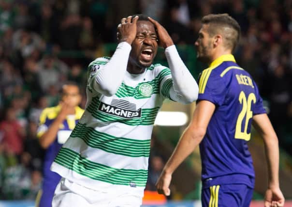 Efe Ambrose was not the only one in anguish when he missed an easy chance against Maribor. Photograph: SNS