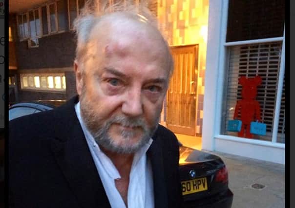 Image taken from Twitter feed of @ukrespectparty of George Galloway after attack. Picture: PA
