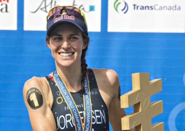 Gwen Jorgensen of the US clinched her world championship title with a triathlon Grand Final victory in Edmonton, Alberta. Picture: AP
