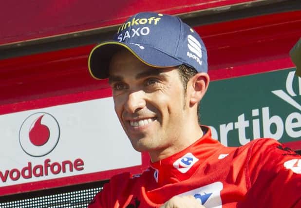 Alberto Contador of Spain celebrates taking the red jersey. Picture: Getty