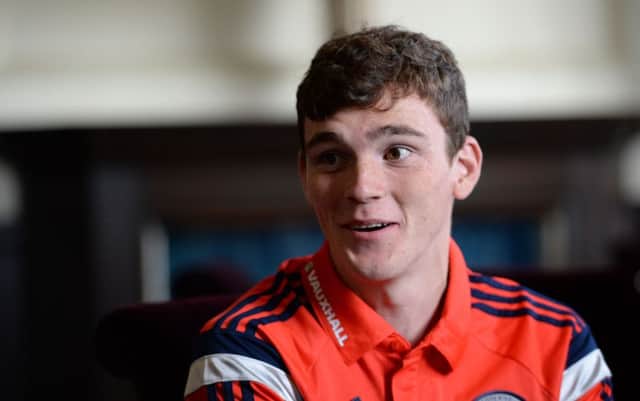 Andrew Robertson prepares to do battle with Germany. Picture: SNS