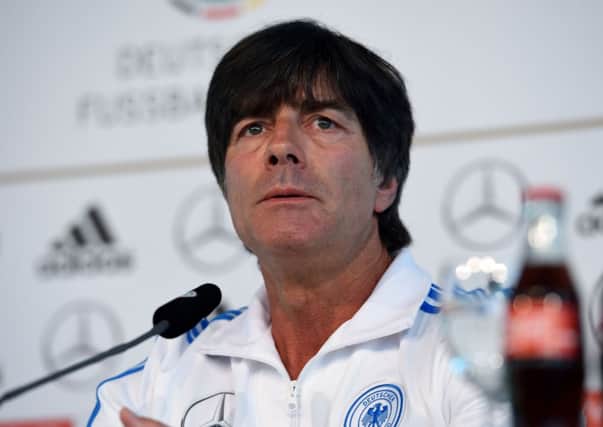 Germany's head coach Joachim Loew answers questions during a press conference ahead of the games against Argentina and Scotland. Picture: Getty