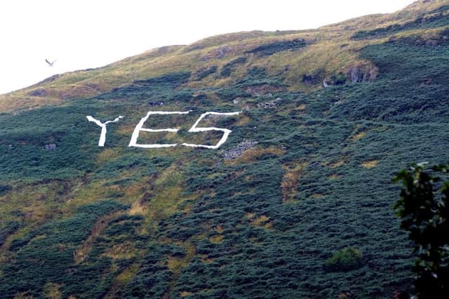 The massive Yes sign is the latest in a series of pro-independence efforts by The Hills Have Ayes. Picture: John Devlin