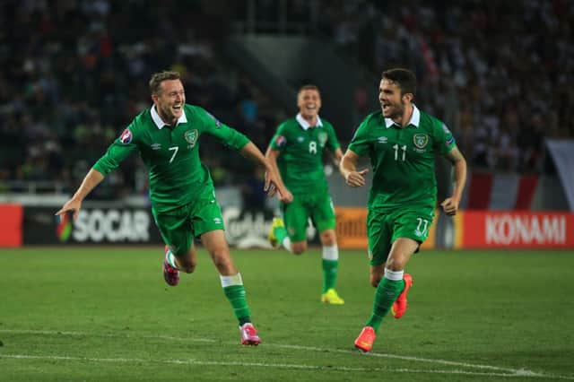Aiden McGeady celebrates scoring Irelands winner in the final moments against Georgia in Tbilisi. Picture: PA