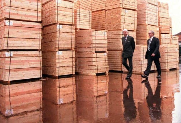 Lord Macfarlane, former hairman of the Macfarlane Group and Professor John Ward at the Macfarlane packaging plant in Glasgow in 1998. Picture: TSPL